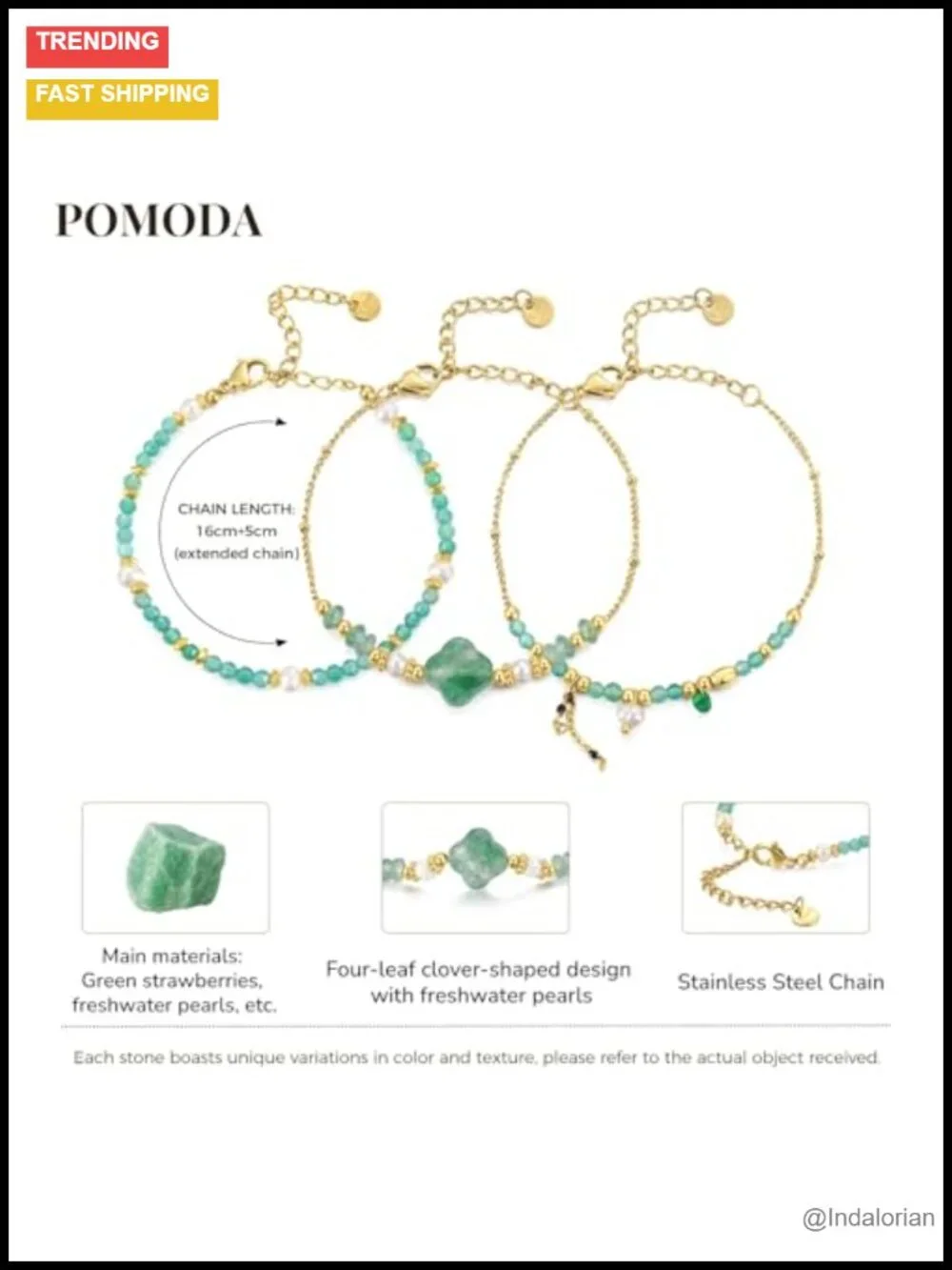 3PC Beaded Bracelet Set Stackable 14k Gold Plated Natural Stone